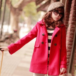 Amanda49 Charming Dismountable Double-Breasted Wool Ball Pendant Red Long Sleeves Fleeces Coat For Women