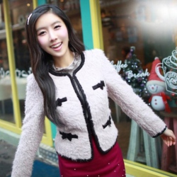 Amanda49 Super Cute Bowknot Embellished Special Button Long Sleeves Fleeces Coat For Women