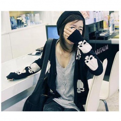 Amanda49 Korea Style V-Neck Series Ghost Patterns Long Sleeves Knitting Coat For Women