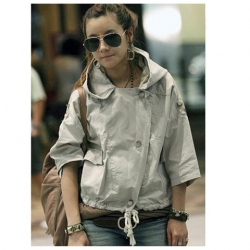 Amanda49 Popular Cross Button Embellished Double Pockets Grey Long Sleeves Twill Dust Coat For Women