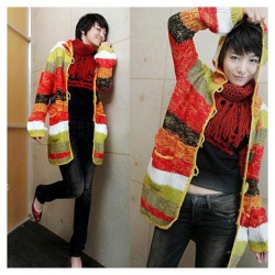 Amanda49 Charming Colorful Stripes Special Button Double Pocket Long Sleeves Coat For Women