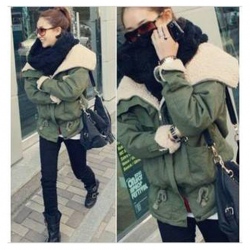 Amanda49 Top Quality Warm Winter Huge Collar Elastic Waist Cotton Padded Coat