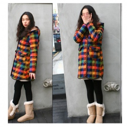 Amanda49 Western Fashion Loose and Comfortable Long Sleeve Plaid Coat