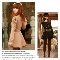 Amanda49 Japanese Fashion High Elastic Waist Design Double-Breasted Long Sleeve Topcoat