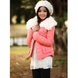 Amanda49 Hot Sale Cute Princess Stylish Turndown Collar Design Pink Cotton-Padded Clothes