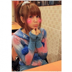 Amanda49 Sweety Wool Ball Pendant Tie Dye Zipper Waisted Special Sleeves Cotton Coat For Women