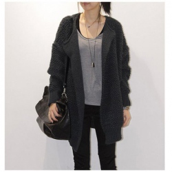 Amanda49 Fashionable and Casual Round Neckline Black Long Sleeves Cotton Coat For Women