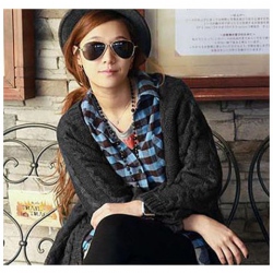 Amanda49 Concise and Classic Deep V-Neck Flax Patterns Long Sleeves Wool Blended Coat For Women