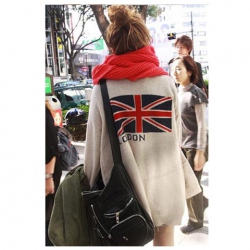 Amanda49 Classic Deep V-Neck Double Pockets Single-Breasted American Flag Patterns Back Decorated Long Sleeves Coat For Women