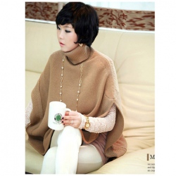 Amanda49 Concise and Elegant High Collar Radian Hem Apricot Cloak For Women