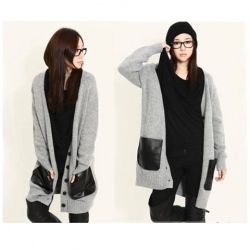 Amanda49 Stylish V-Neck Single-Breasted Double Leather Pockets Long Sleeves Coat For Women