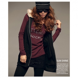 Amanda49 Laconic and Mix-Matched Long Pattern Hooded Waistcoat For Female