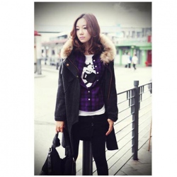 Amanda49 Elegant Zipper Snap Button Double Pockets Dark Grey Puff Long Sleeves Coat For Women