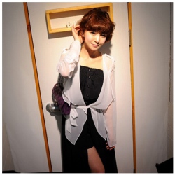 Amanda49 Mix Match Lace-Up Frills White Long Sleeves Chiffon Coat For Women