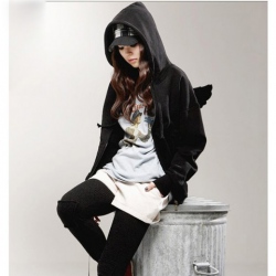 Amanda49 Korea Style Cute and Concise Stereo Angle Wing Embellished Zipper Long SleevesCoat For Women