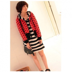 Amanda49 Lovely and Cute Zipper Dots Patterns Orange Long Sleeves Fleeces Coat For Women