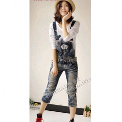 Amanda49 Charming Cotton+Jeans Two Wear Three Quarter Overalls For Women