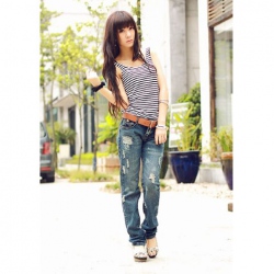 Amanda49 Mix-Matched Mill White Classic Straight Jeans