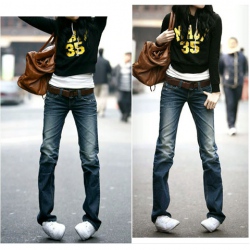 Amanda49 Slim Special Back-Pocket Old Style Frills Dark Blue Jeans For Women