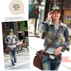 Amanda49 Fashionable Back-Pocket Design Embroidery Dark Blue Long Jeans For Women