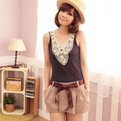Amanda49 Sweety and Slim Frills Cotton Blend Fabric Short Trousers For Women