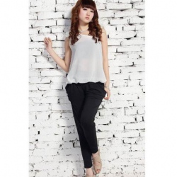 Amanda49 Fashionable and Slim Rivet Embellished Black Cotton Feet Pants For Women