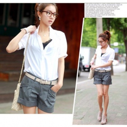 Amanda49 Stylish Hem Elastic Cotton Blend Fabric Short Suit Trousers For Women