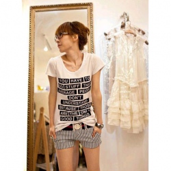 Amanda49 Stylish Stripe Cotton Blend Fabric Short Trousers For Women