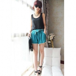 Amanda49 Lovely Lace Elastic Blend Yarn Short Trousers For Women