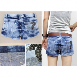 Amanda49 Mix-Matched Asymmetrical Color Washed Casual Short Jeans