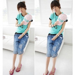 Amanda49 Fashionable Broken Hole Style Three Quarter Jeans