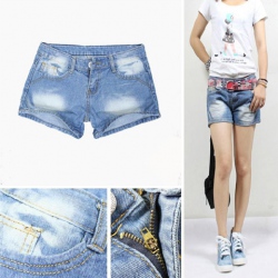 Amanda49 New Arrival Simple Design Low Waist Mix-Matched Short Jeans