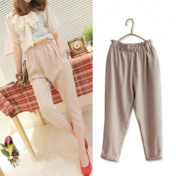 Amanda49 Charming Elastic Waist Khaki Drills Feet Pants For Women