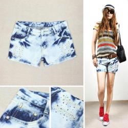 Amanda49 Lovely cartoon design Pocket Destroyed Wash Jeans