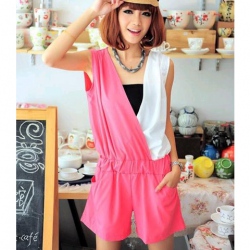 Amanda49 Stylish Deep V-Neckline Elastic Waist Design Sleeveless Jumpsuit