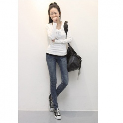 Amanda49 Korea Fashion Zipper Leg Opening Design Pencil Jeans