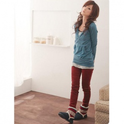 Amanda49 Slim Red Corduroy Feet Trousers For Women