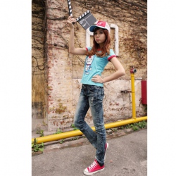Amanda49 Fashionable Korea Style Snow Ripped Pencil Jeans