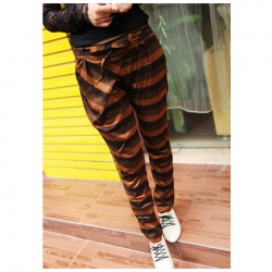 Amanda49 Mix Match Popular Stripes Lace-Up Long Pants For Women