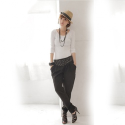 Amanda49 Corean Fashion and Comfortable Style Casual and Slim Printing Rivet Decorated Heram Pants