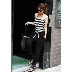 Amanda49 Simple and Casual Style Strips Pattern Tube Dress Jumpsuit