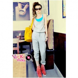 Amanda49 Fashionable and Comfortable Round Neckline Elastic Waist Sleeveless Jumpsuit