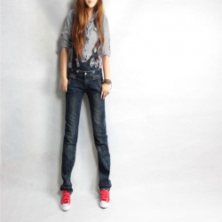 Amanda49 Exquisite Bowknot Button Rhinestone Embellished Dismountable Dark Blue Jeans Overalls For Women