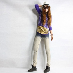 Amanda49 Stylish Special Color Design Low Waist Beige Long Feet Jeans For Women