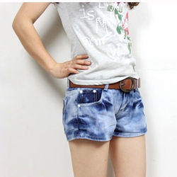 Amanda49 Casual Scratch Embellished Question Mark Printed Light Blue Short Jeans For Women