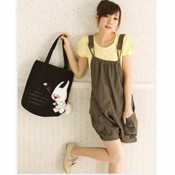 Amanda49 Sweety Frills Double-Pocket Puff Braces Overalls For Women