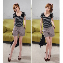 Amanda49 Fashionable and Mix-Matched Turndown Waist Design Double-Breasted Pants