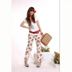 Amanda49 Refresh Style Floral Patterns Elastic Waist Trousers