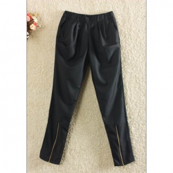 Amanda49 New Arrival Zipper Embellished Legopening Elastic Waist Trousers
