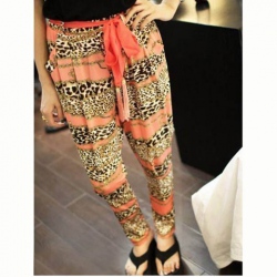 Amanda49 Frtro Style Leopard Panting Elastic Cotton Harem Pants